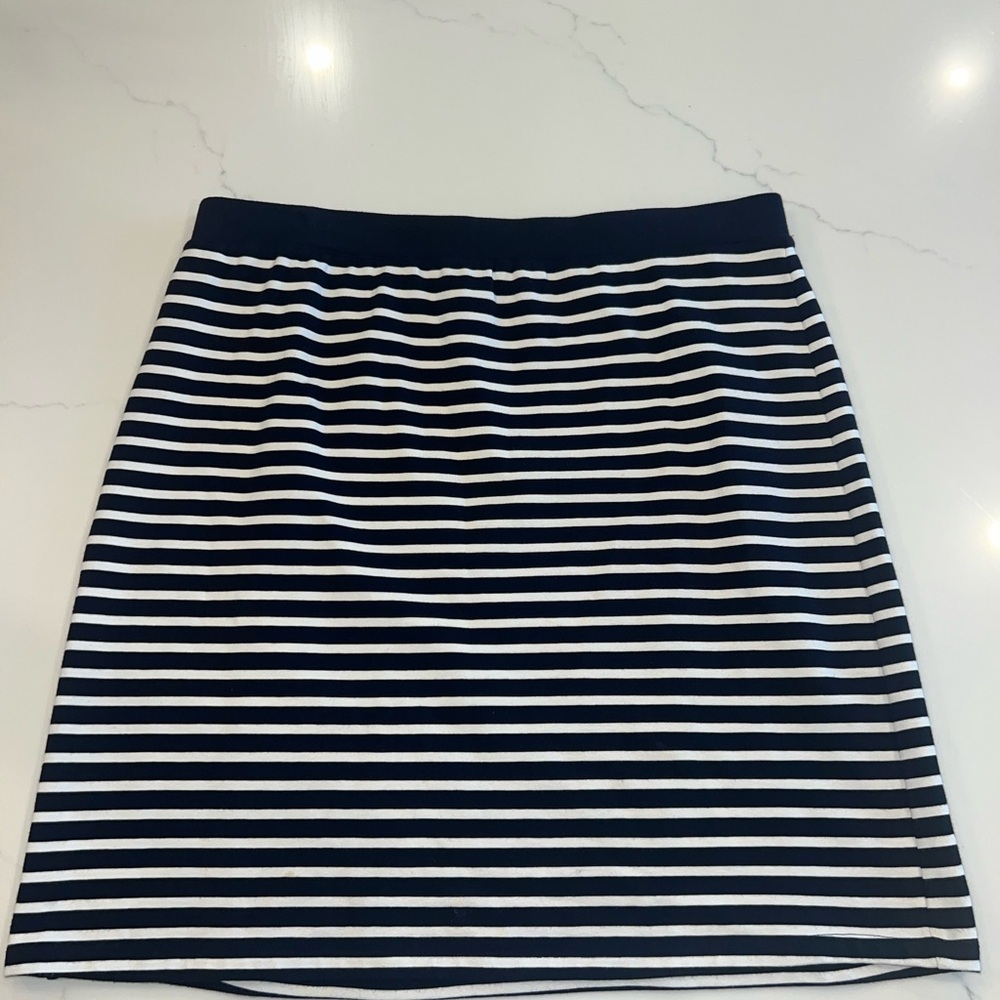 Talbots Woman Navy and White Striped Knit Mini Skirt Coastal Nautical Summer